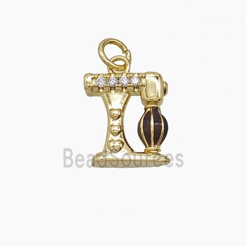 Enamel Copper Pendant Pave Zircon, Gold Plated