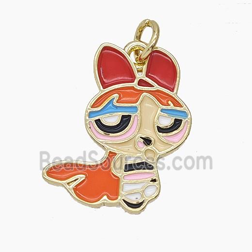 Enamel Copper Pendant Pave Zircon, Gold Plated