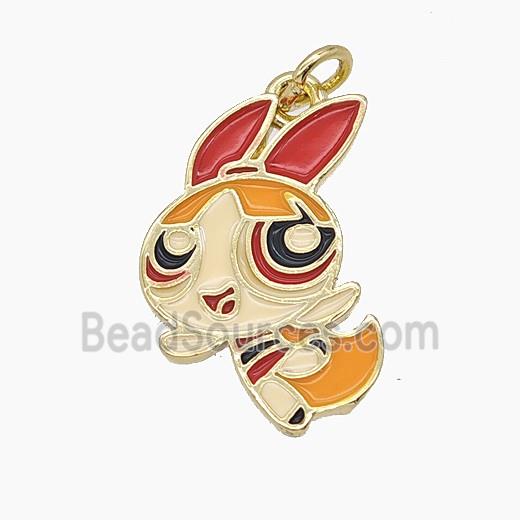 Enamel Copper Pendant Pave Zircon, Gold Plated