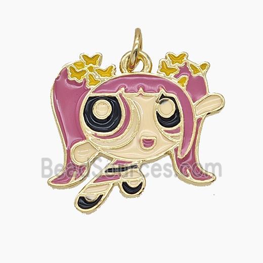 Enamel Copper Pendant Pave Zircon, Gold Plated