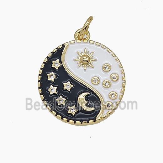 Enamel Copper Pendant Pave Zircon, Gold Plated