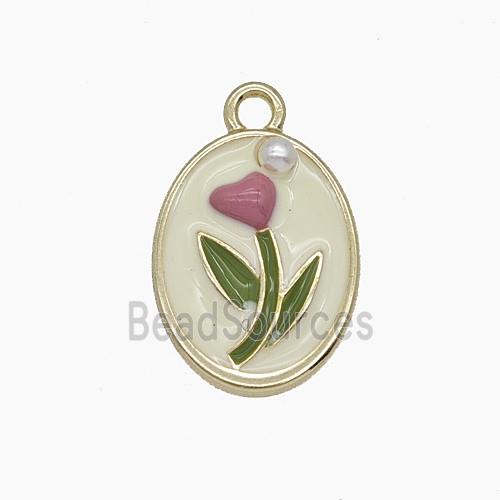 Enamel Copper Pendant, Gold Plated