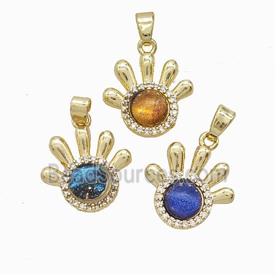 Copper Pendant Pave Resin Bead, Gold Plated