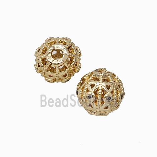 Copper Bead Pave Zircon, Gold Plated