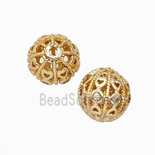 Copper Bead Pave Zircon, Gold Plated