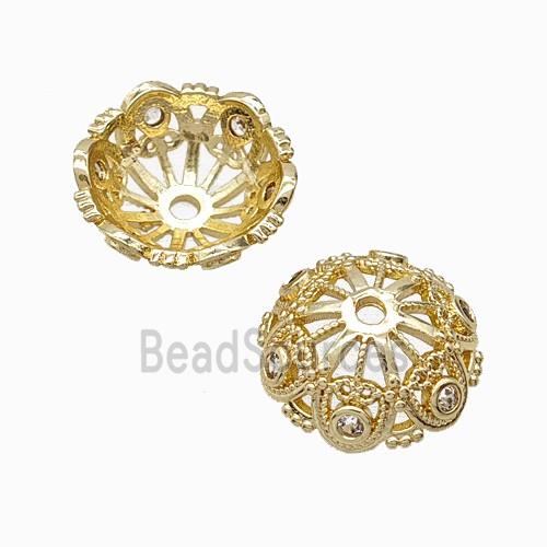 Copper Bead Pave Zircon, Gold Plated
