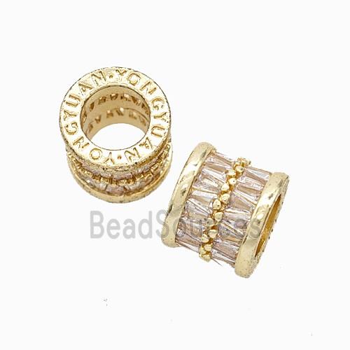 Copper Tube Beads Micropave Zirconia Large Hole Gold Plated