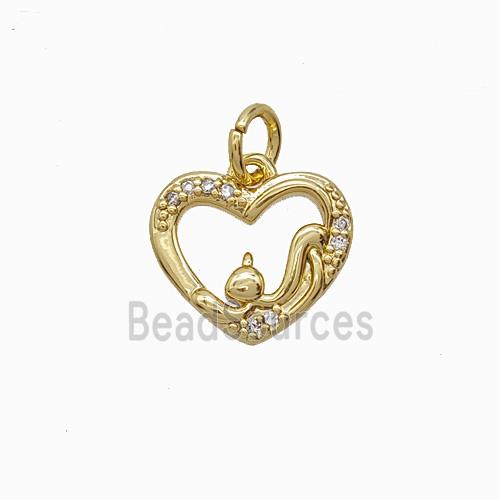 Copper Heart Pendant Pave Zirconia Gold Plated