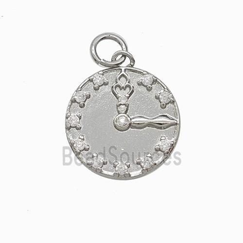 Copper Clock Pendant Pave Zirconia Platinum Plated