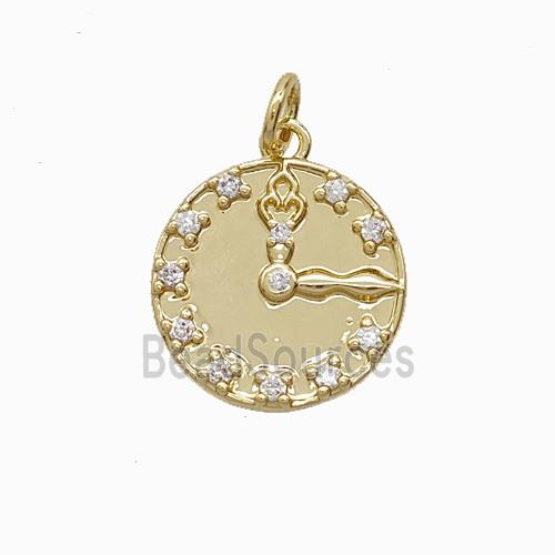 Copper Clock Pendant Pave Zirconia Gold Plated