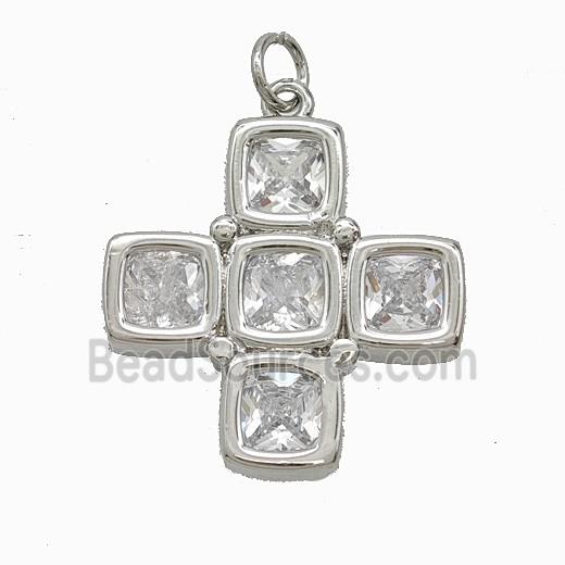 Copper Cross Pendant Pave Crystal Glass Platinum Plated