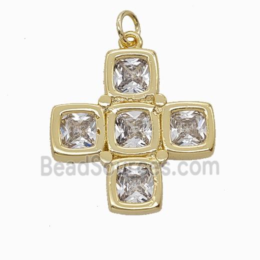 Copper Cross Pendant Pave Crystal Glass Gold Plated