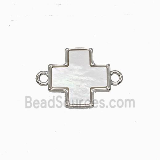 Copper Cross Connector Pave Shell Platinum Plated