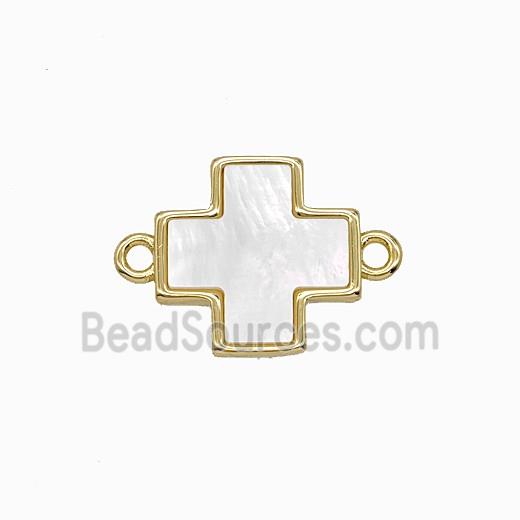 Copper Cross Connector Pave Shell Gold Plated