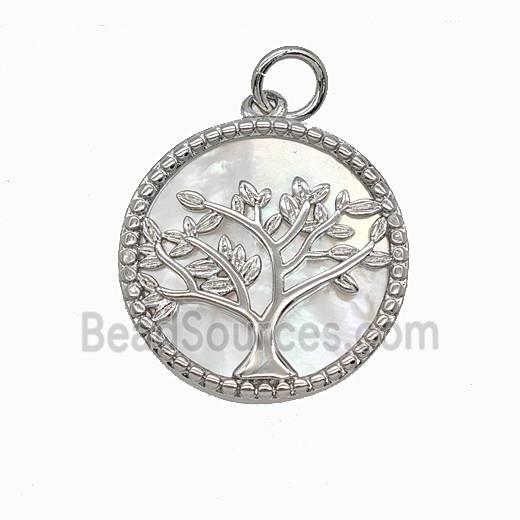 Copper Tree Of Life Pendant Pave Shell Platinum Plated