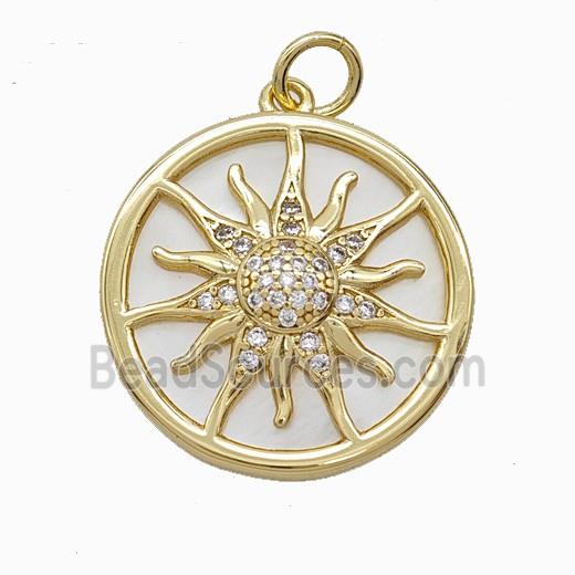 Copper Sun Pendant Pave Zirconia Shell Gold Plated