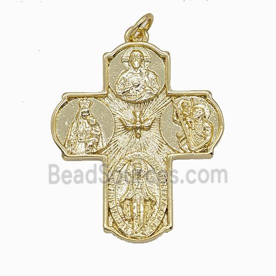 Copper Jesus And Virgin Mary Cross Pendant Religious Gold Plated