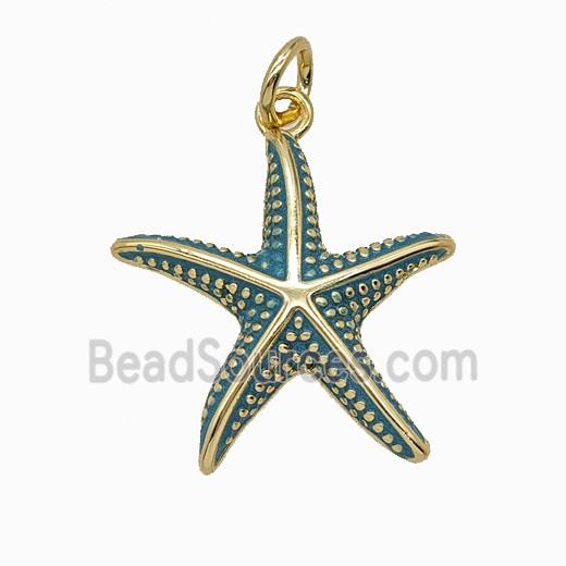 Copper Starfish Pendant Blue Painted Gold Plated