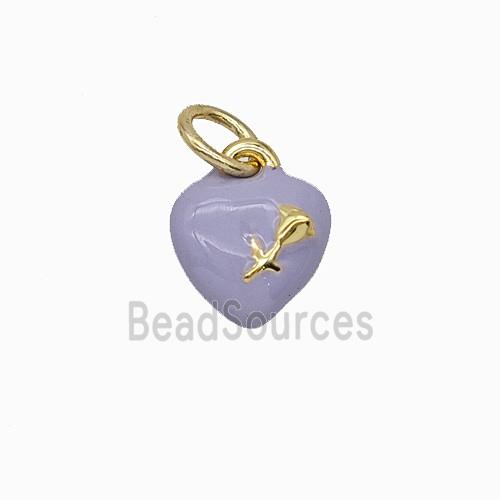Copper Heart Pendant With Rose Flower Lavender Enamel Gold Plated