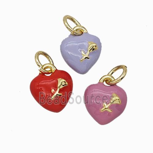 Copper Heart Pendant With Rose Flower Enamel Gold Plated Mixed