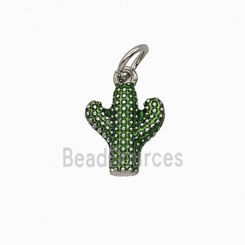 Copper Cactus Pendant Green Painted Platinum Plated