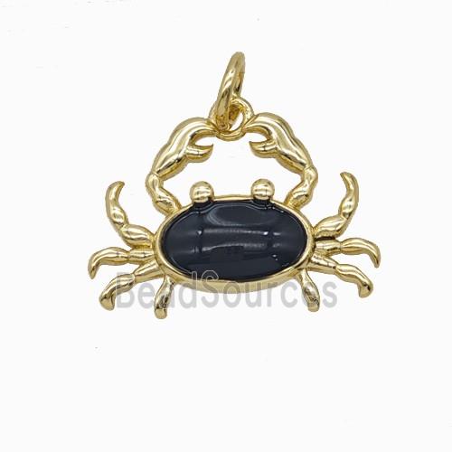 Copper Crab Pendant Black Enamel Gold Plated