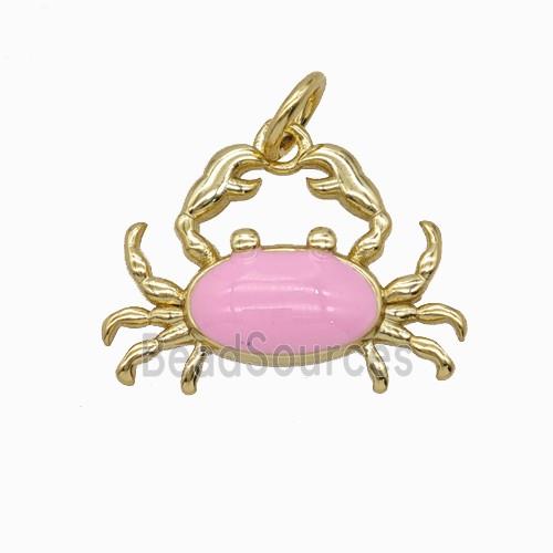 Copper Crab Pendant Pink Enamel Gold Plated
