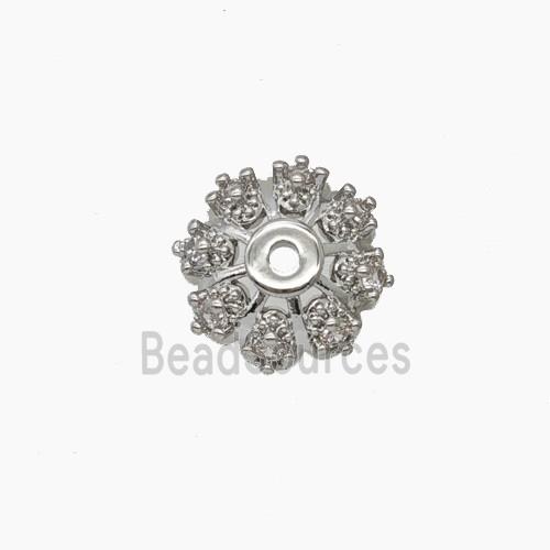 Copper Beadcaps Pave Zirconia Platinum Plated