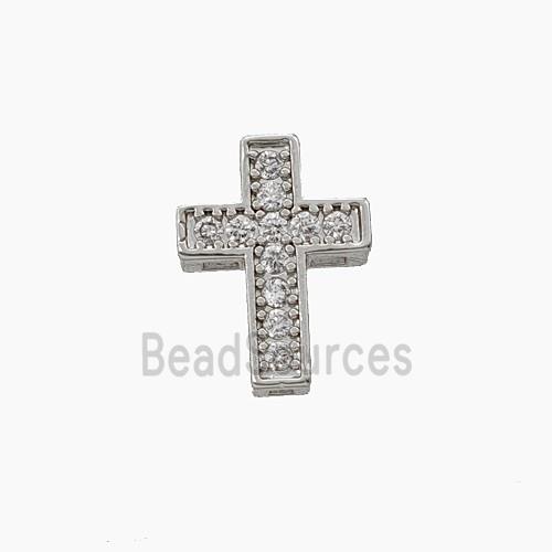 Copper Cross Beads Pave Zirconia Platinum Plated