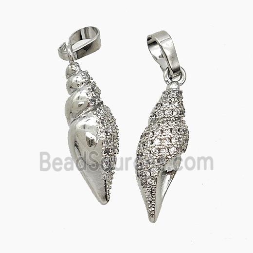Copper Conch Shell Pendant Pave Zirconia Platinum Plated