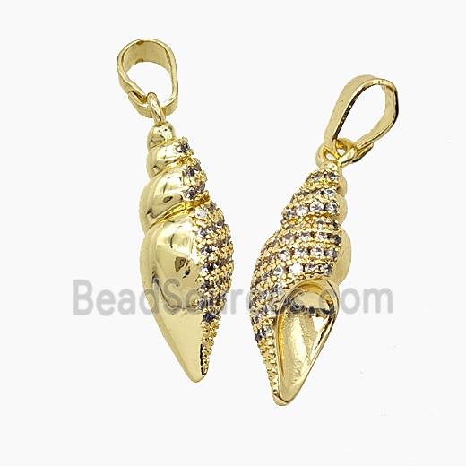 Copper Conch Shell Pendant Pave Zirconia Gold Plated