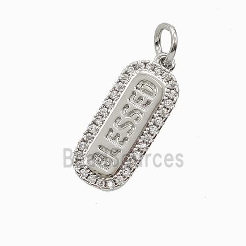 Copper Blessed Pendant Pave Zirconia Rectangle Platinum Plated