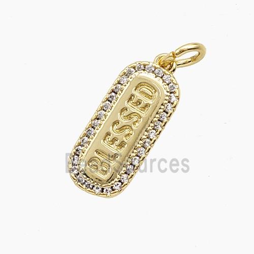 Copper Blessed Pendant Pave Zirconia Rectangle Gold Plated