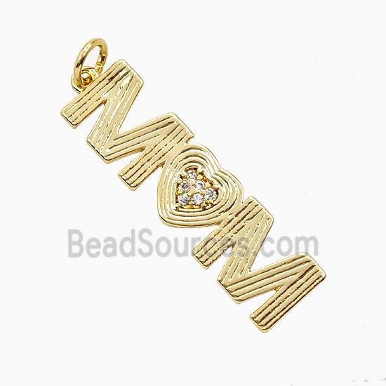 Copper MOM Pendant Pave Zirconia Heart Gold Plated