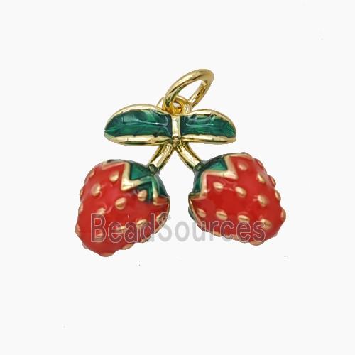 Copper Strawberry Pendant Red Enamel Gold Plated