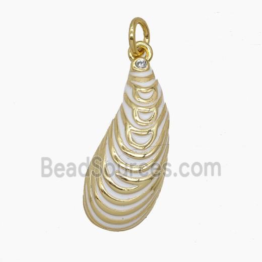 Copper Scallop Shell Pendant White Enamel Gold Plated