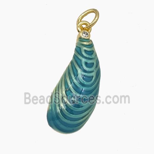 Copper Scallop Shell Pendant Blue Painted Gold Plated