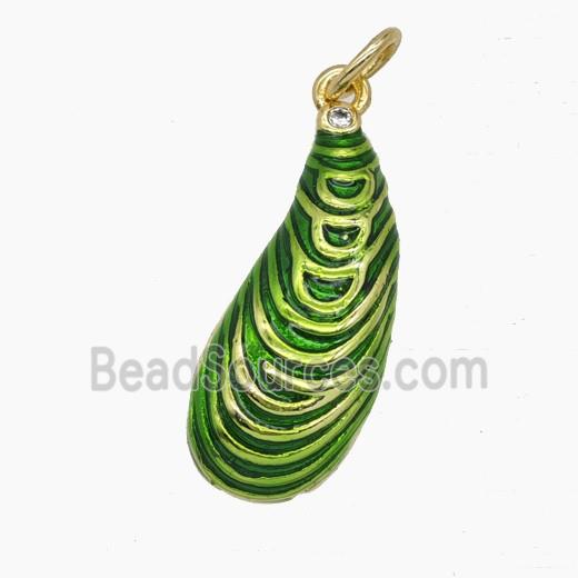 Copper Scallop Shell Pendant Green Painted Gold Plated