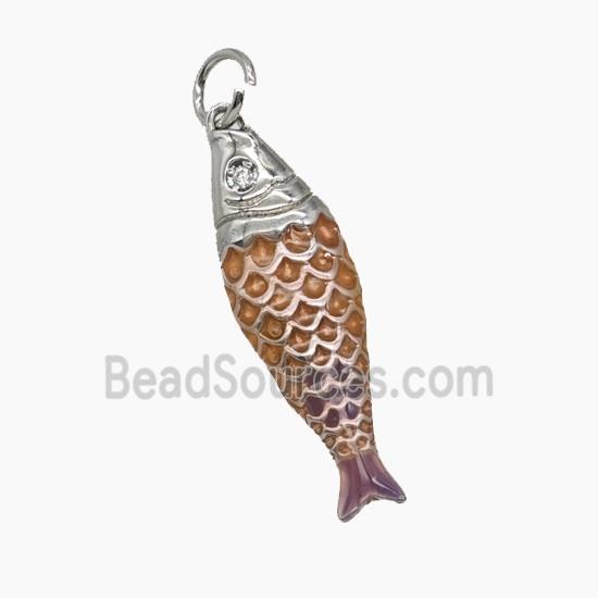 Copper Fish Pendant Orange Enamel Platinum Plated