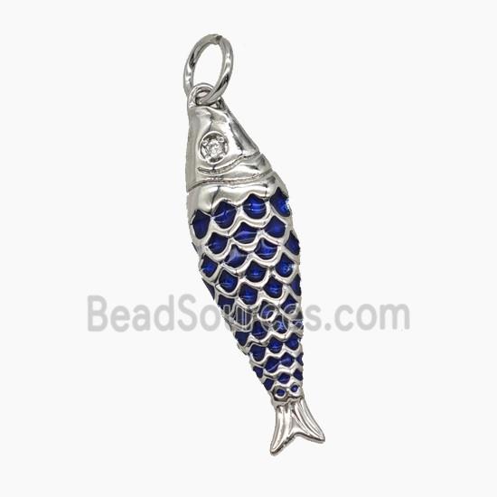 Copper Fish Pendant Blue Enamel Platinum Plated