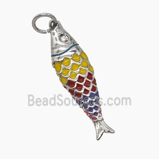 Copper Fish Pendant Multicolor Enamel Platinum Plated