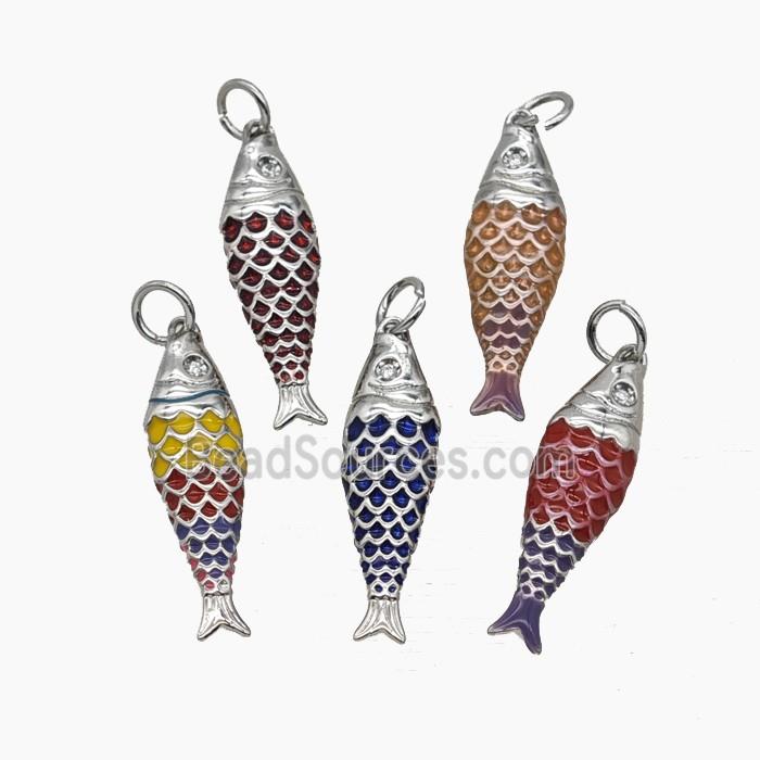 Copper Fish Pendant Enamel Platinum Plated Mixed