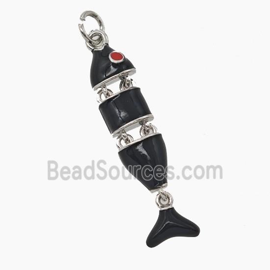 Copper Fish Pendant Black Enamel Platinum Plated