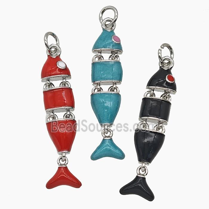 Copper Fish Pendant Enamel Platinum Plated Mixed