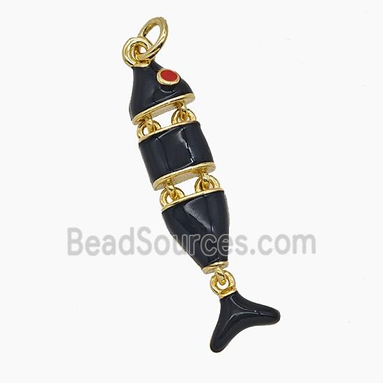 Copper Fish Pendant Black Enamel Gold Plated