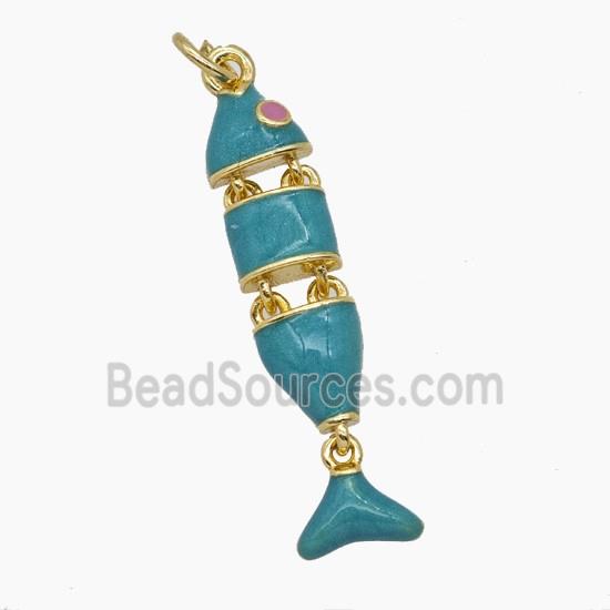 Copper Fish Pendant Blue Enamel Gold Plated