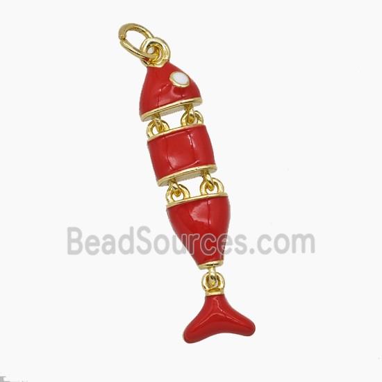 Copper Fish Pendant Red Enamel Gold Plated