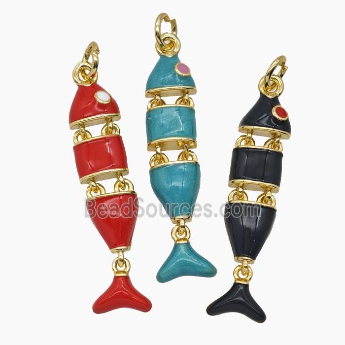 Copper Fish Pendant Enamel Gold Plated Mixed