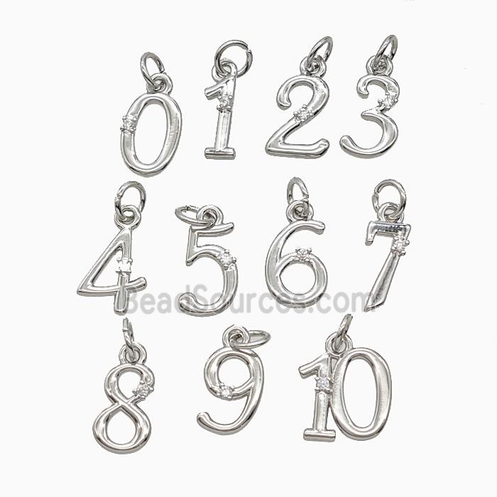 Copper Number Pendant Pave Zirconia Platinum Plated Mixed