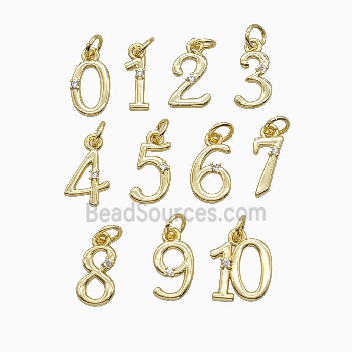 Copper Number Pendant Pave Zirconia Gold Plated Mixed